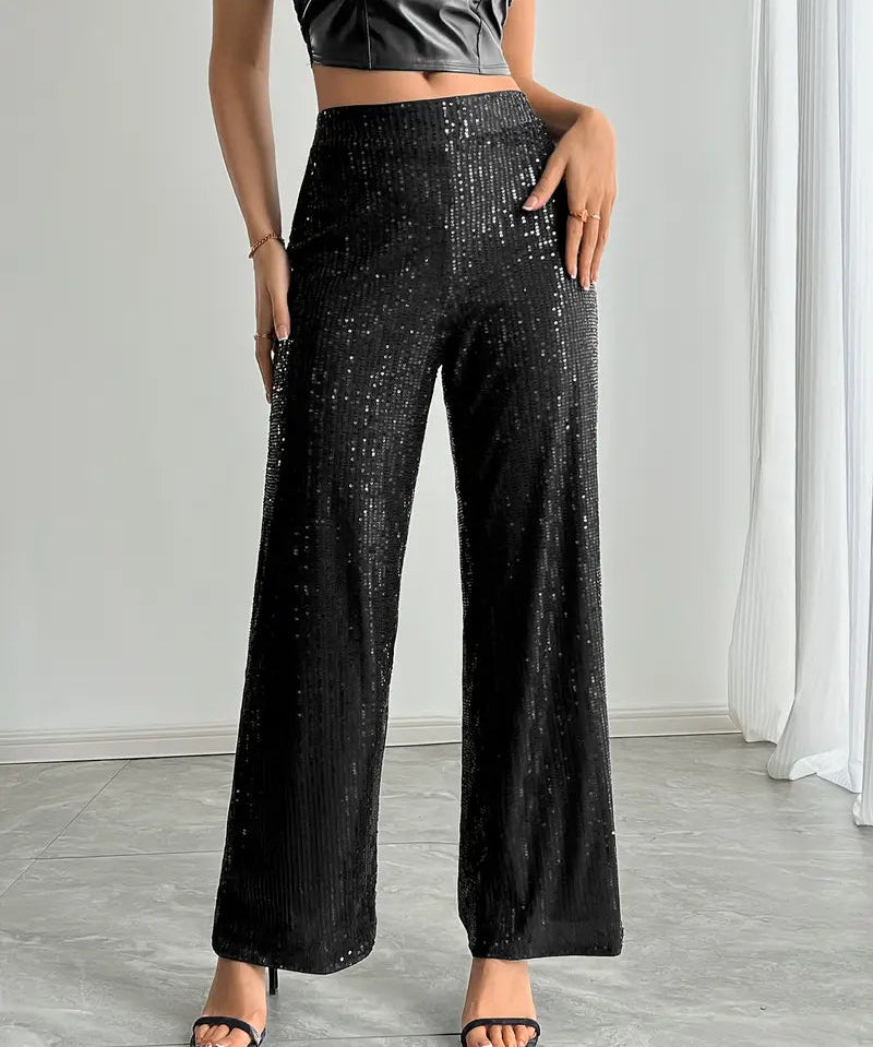 Damenweite Beinhose Festlich Pailletten Glamour 0