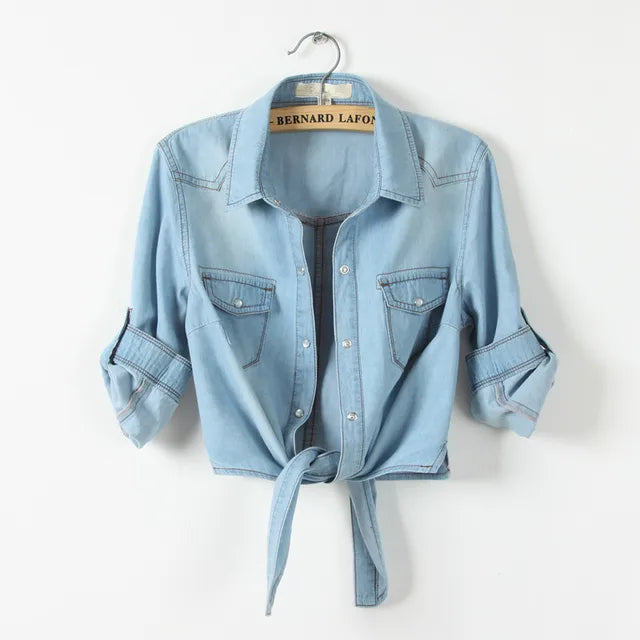 SAPPHIRE | Avslappnad denim-cropped-topp
