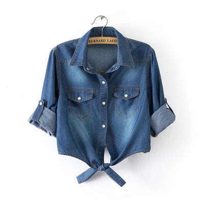 SAPPHIRE | Avslappnad denim-cropped-topp