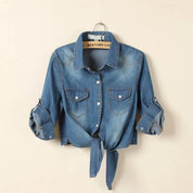 SAPPHIRE | Avslappnad denim-cropped-topp