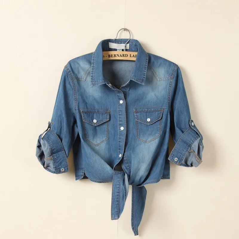 SAPPHIRE | Avslappnad denim-cropped-topp