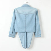 SAPPHIRE | Avslappnad denim-cropped-topp