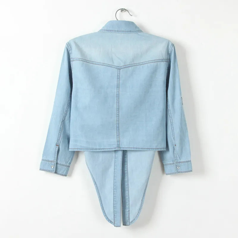 SAPPHIRE | Avslappnad denim-cropped-topp