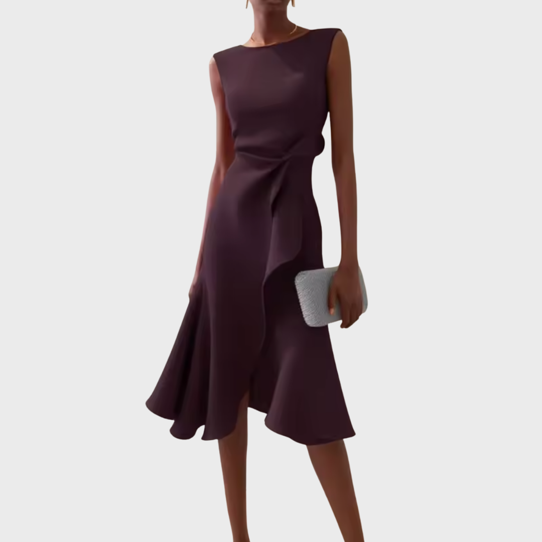 Drapiertes asymmetrisches Midikleid für Damen – Elegantes Sommerkleid 10