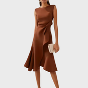 Drapiertes asymmetrisches Midikleid für Damen – Elegantes Sommerkleid 8