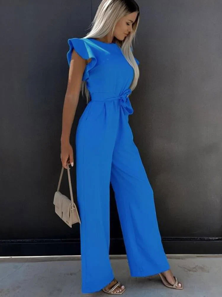 Chic elfenbensvit jumpsuit med elegant rosett detalj