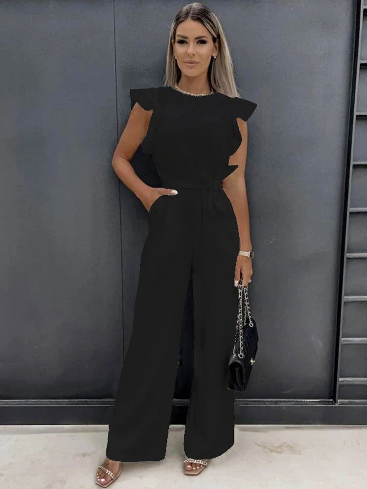 Chic elfenbensvit jumpsuit med elegant rosett detalj