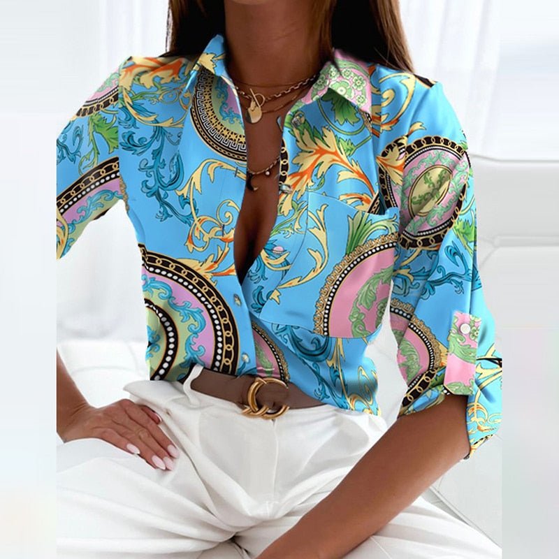 Elegante Damenbluse mit Reverskragen und Grafikdruck für Büro und Freizeit 6