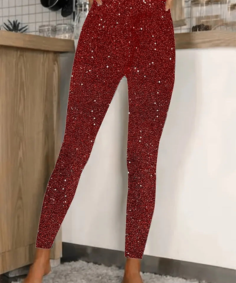 Elegante Hose Damen Pailletten Glamour Schmaler Schnitt Polyester 0