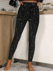 Elegante Hose Damen Pailletten Glamour Schmaler Schnitt Polyester 1