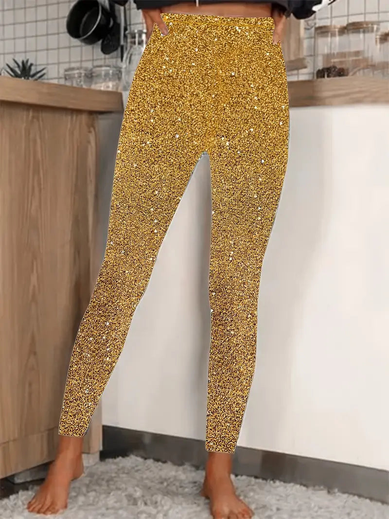 Elegante Hose Damen Pailletten Glamour Schmaler Schnitt Polyester 2