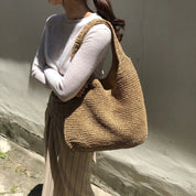 Elegante Strandtasche aus Stroh für Damen, großes Fassungsvermögen, Korbgeflecht 1