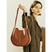 Elegante, runde Damen-Schultertasche aus Leder 3