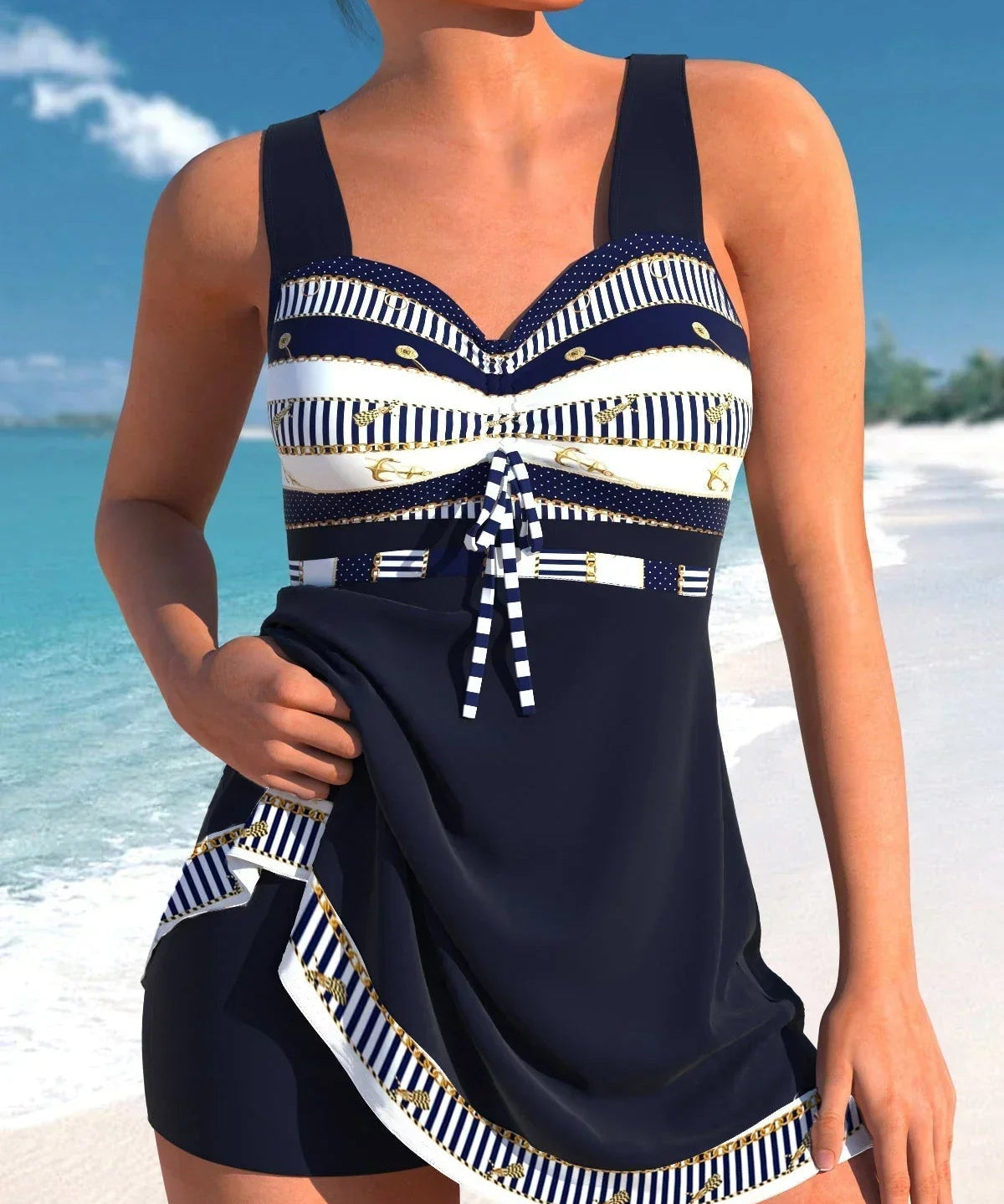 Eleganter Badeanzug Damen Zweiteilig mit Rock für Strand und Pool - Stylischer Tankini Bademode Sommer 0