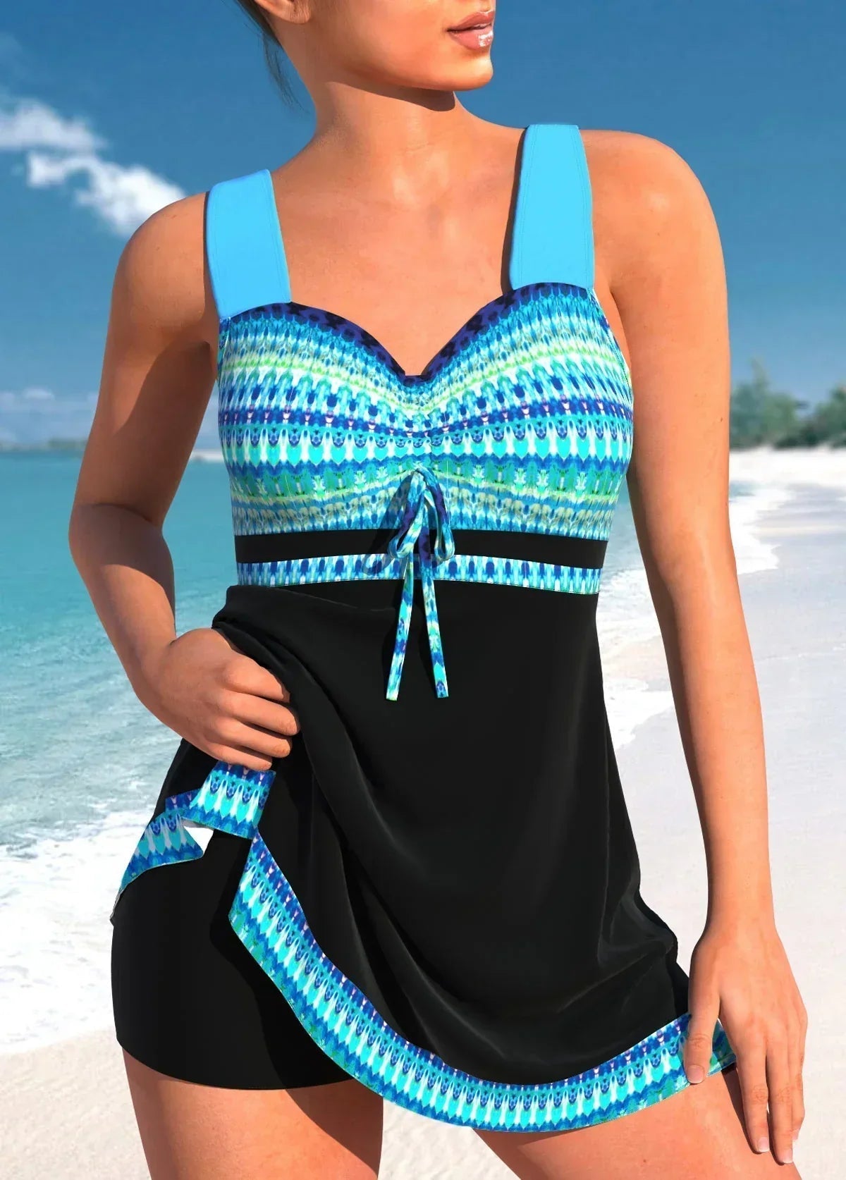 Eleganter Badeanzug Damen Zweiteilig mit Rock für Strand und Pool - Stylischer Tankini Bademode Sommer 1