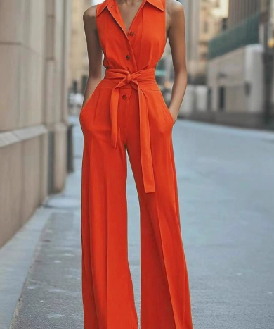 Eleganter Damen Overall Mit Ärmellosem Reversausschnitt & Weitem Bein – Stilvoll Für Jeden Anlass 0