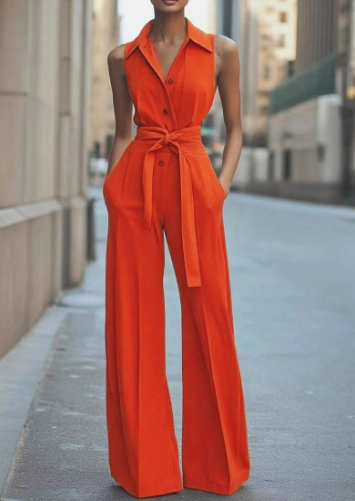 Eleganter Damen Overall Mit Ärmellosem Reversausschnitt & Weitem Bein – Stilvoll Für Jeden Anlass 0