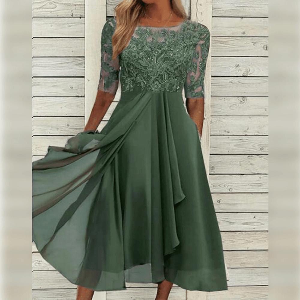 Elegantes Abendkleid mit Spitzendetails und 3/4-Ärmeln für Damen – Klassischer Stil für festliche Anlässe 1