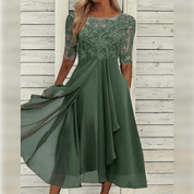 Elegantes Abendkleid mit Spitzendetails und 3/4-Ärmeln für Damen – Klassischer Stil für festliche Anlässe 1
