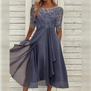 Elegantes Abendkleid mit Spitzendetails und 3/4-Ärmeln für Damen – Klassischer Stil für festliche Anlässe 3