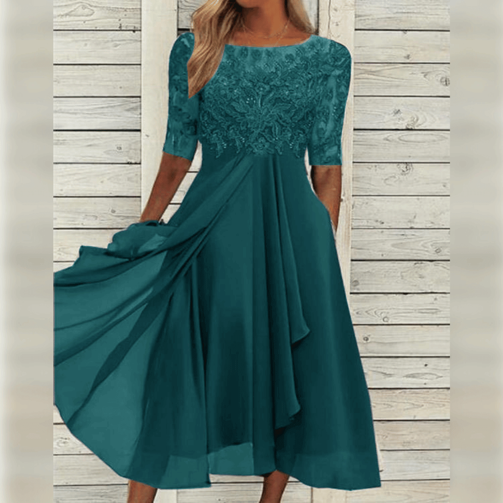 Elegantes Abendkleid mit Spitzendetails und 3/4-Ärmeln für Damen – Klassischer Stil für festliche Anlässe 4