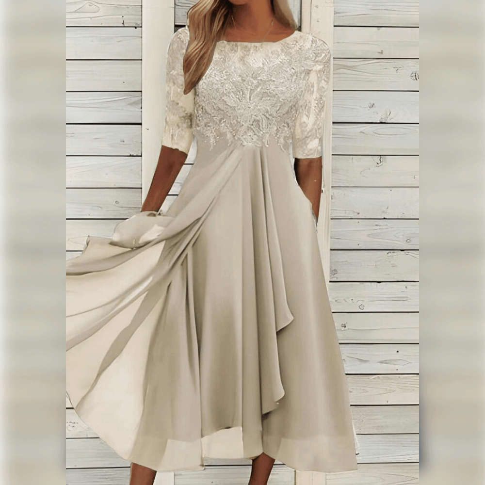Elegantes Abendkleid mit Spitzendetails und 3/4-Ärmeln für Damen – Klassischer Stil für festliche Anlässe 7