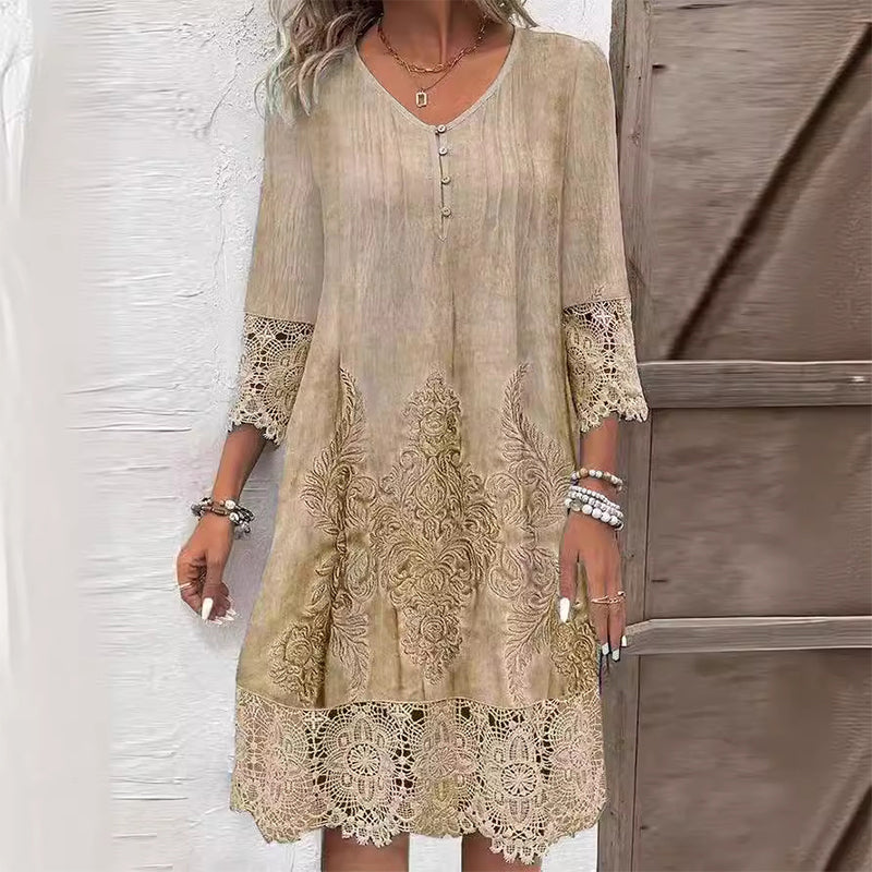 Elegantes Blumen-Midikleid für Damen Sommerkleid bequem und stilvoll Hochzeit 2
