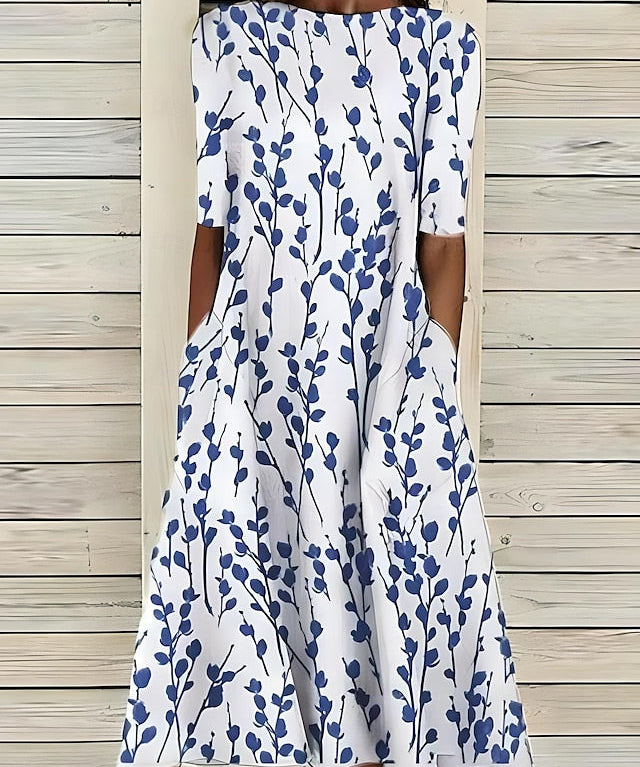 Elegantes Blumen-Midikleid für Frauen – Schmeichelhafte A-Linie für Sommer 0