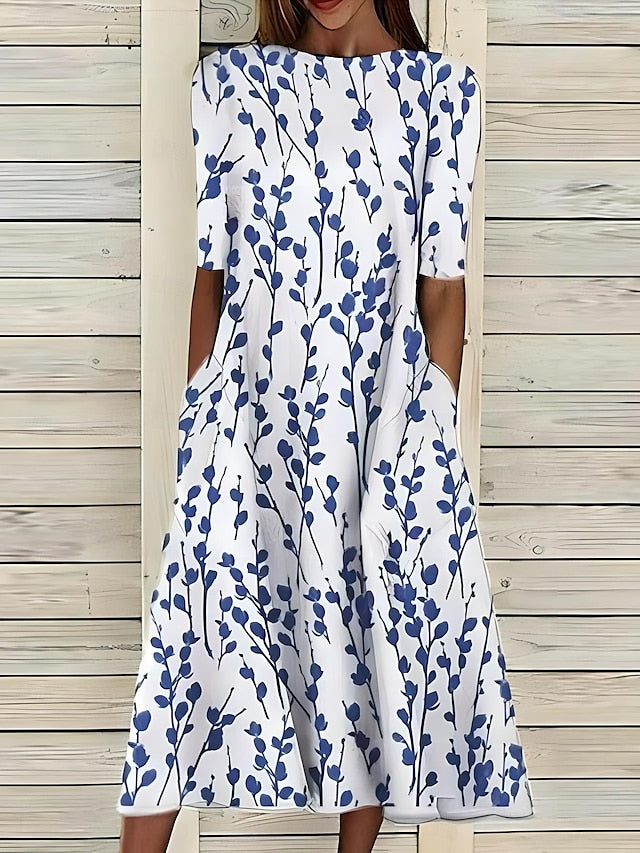 Elegantes Blumen-Midikleid für Frauen – Schmeichelhafte A-Linie für Sommer 0