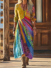 Elegantes Boho-Kleid Damen Sommerkleid mit V-Ausschnitt und langen Ärmeln für jeden Anlass 0