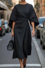 Elegantes Damen Cocktailkleid mit Laternenärmeln und Taillengürtel Midi-Länge 3