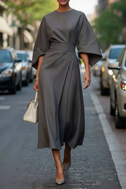 Elegantes Damen Cocktailkleid mit Laternenärmeln und Taillengürtel Midi-Länge 6