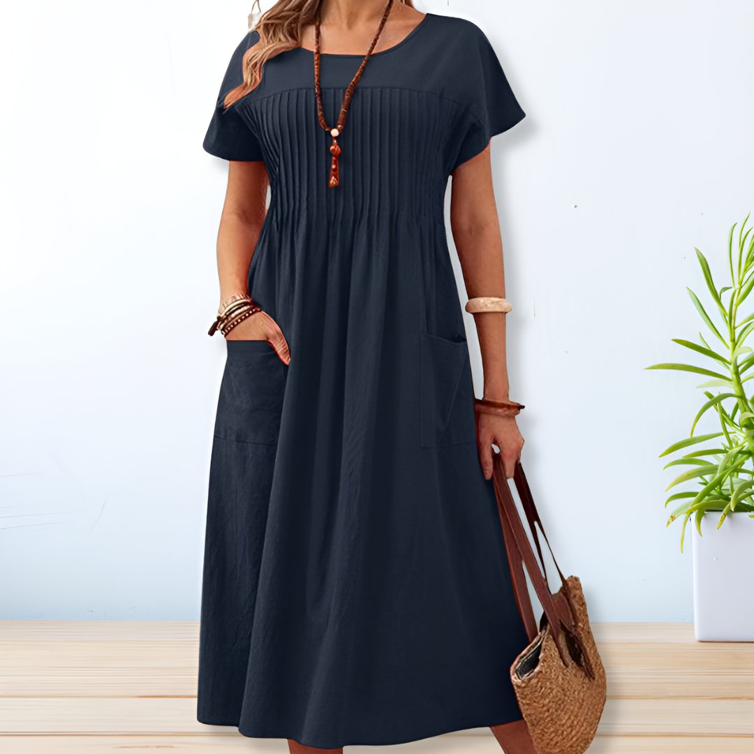 Elegantes Damen Kleid Für Den Sommer – Lässiges Mittellanges Kleid Mit Praktischen Taschen 0