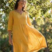 Elegantes Damen Midi Kleid mit V-Ausschnitt und 3/4-Ärmeln für den Sommer 1
