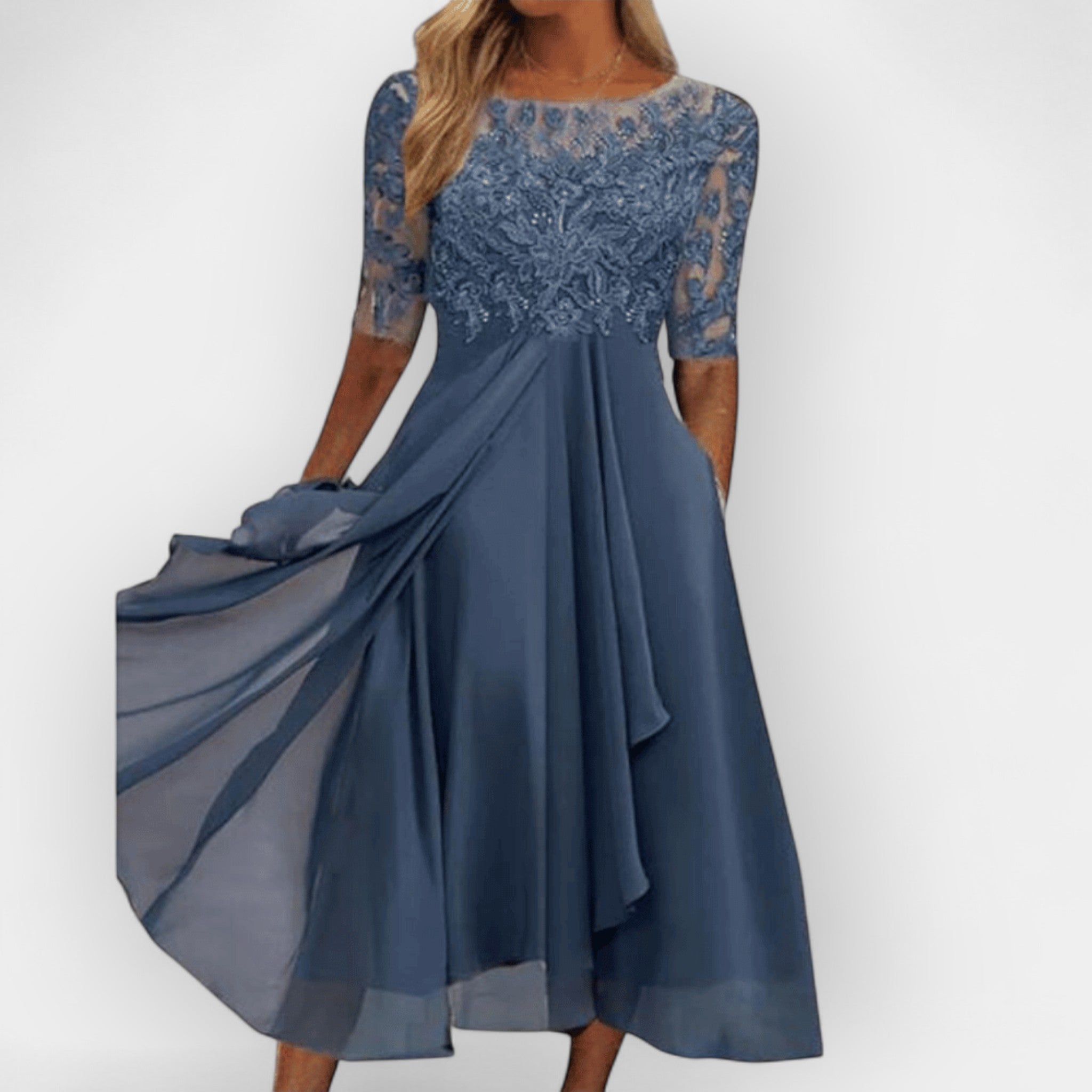 Elegantes Damen Midikleid A-Linie Sommerkleid für Hochzeiten und Partys 0