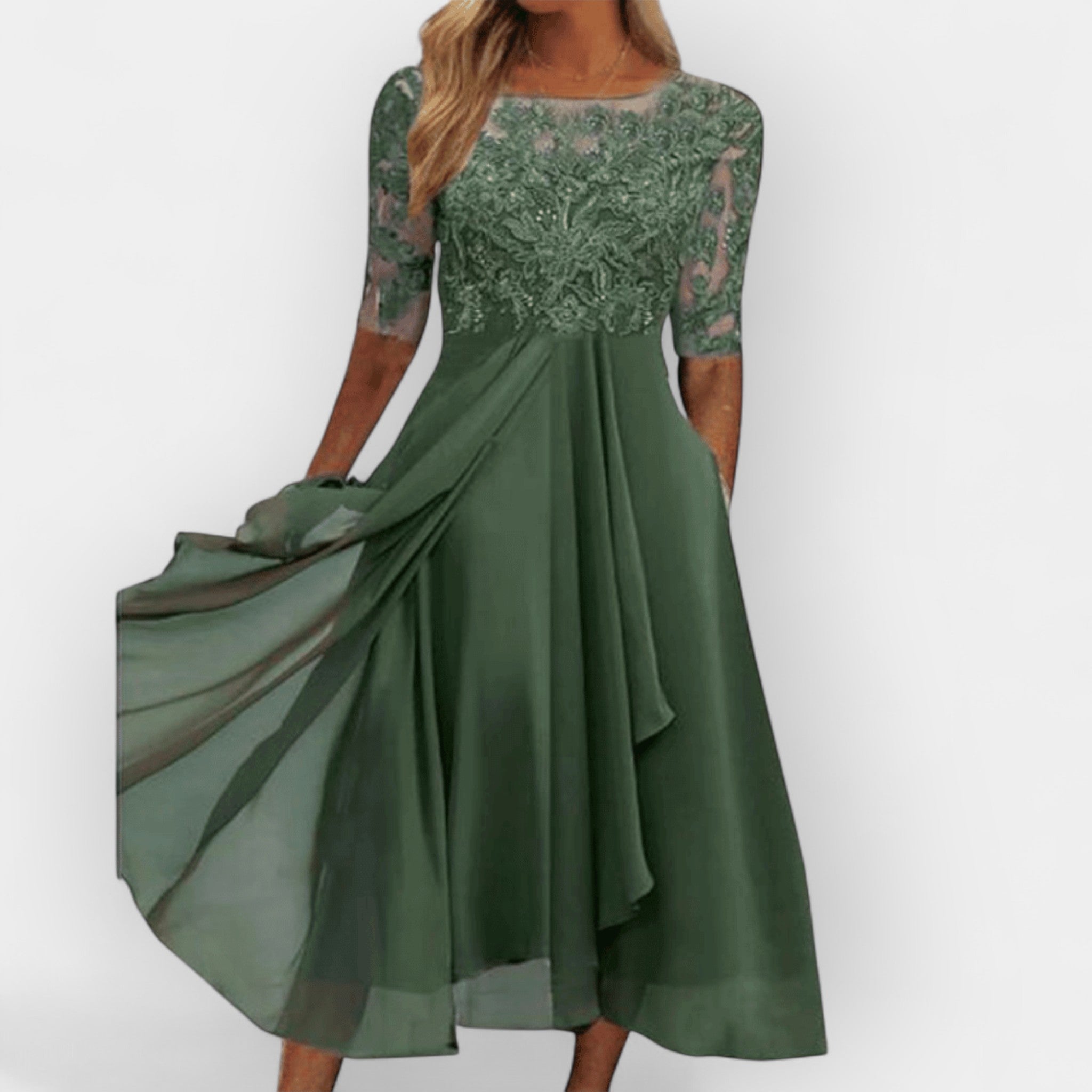 Elegantes Damen Midikleid A-Linie Sommerkleid für Hochzeiten und Partys 1