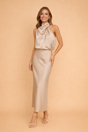 Elegantes Damen Midikleid One-Shoulder Asymmetrisch für Gala und Abend 1
