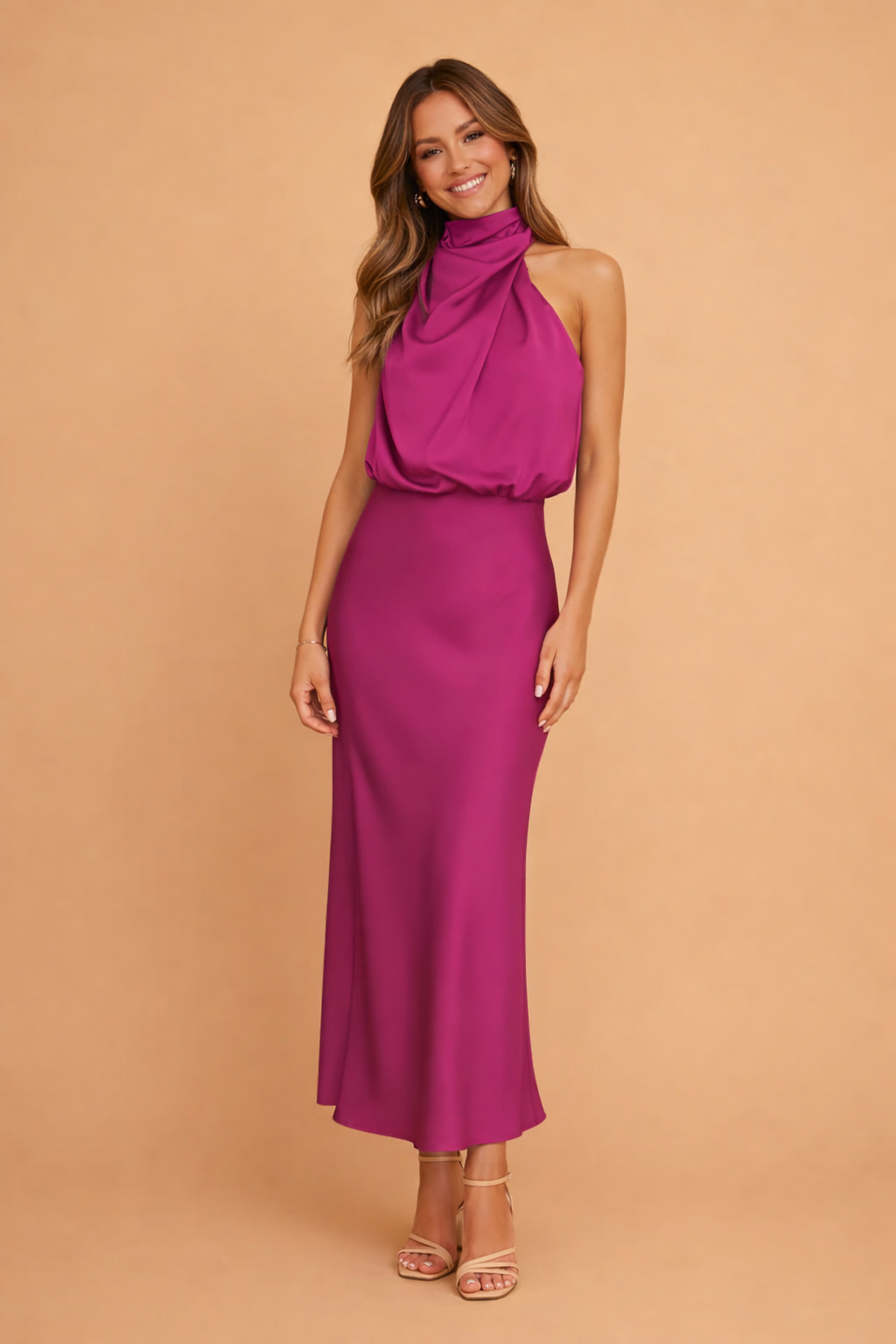 Elegantes Damen Midikleid One-Shoulder Asymmetrisch für Gala und Abend 3