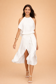 Elegantes Damen Midikleid mit Off-Shoulder Design für Alltag und Fest 2