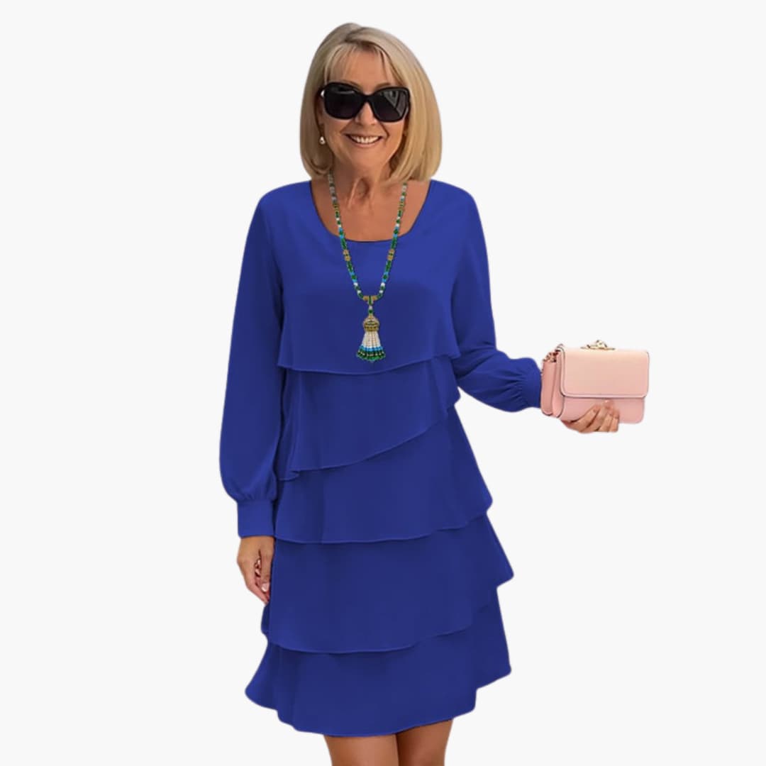 Elegantes Damen Sommerkleid mit langen Ärmeln und Rundhalsausschnitt für warme Tage 0
