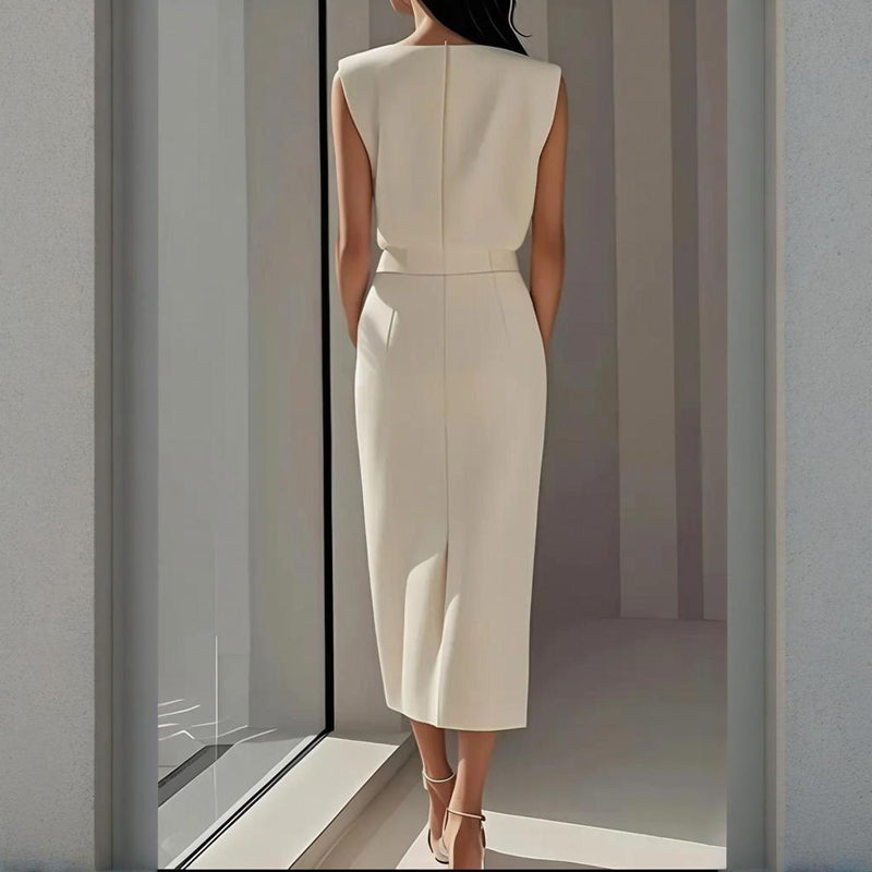 Elegantes Festliches Kleid Damen mit Taillierter Passform und Seitlichem Knopfdetail für Besondere Anlässe 1