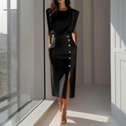 Elegantes Festliches Kleid Damen mit Taillierter Passform und Seitlichem Knopfdetail für Besondere Anlässe 2