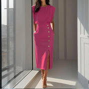 Elegantes Festliches Kleid Damen mit Taillierter Passform und Seitlichem Knopfdetail für Besondere Anlässe 5