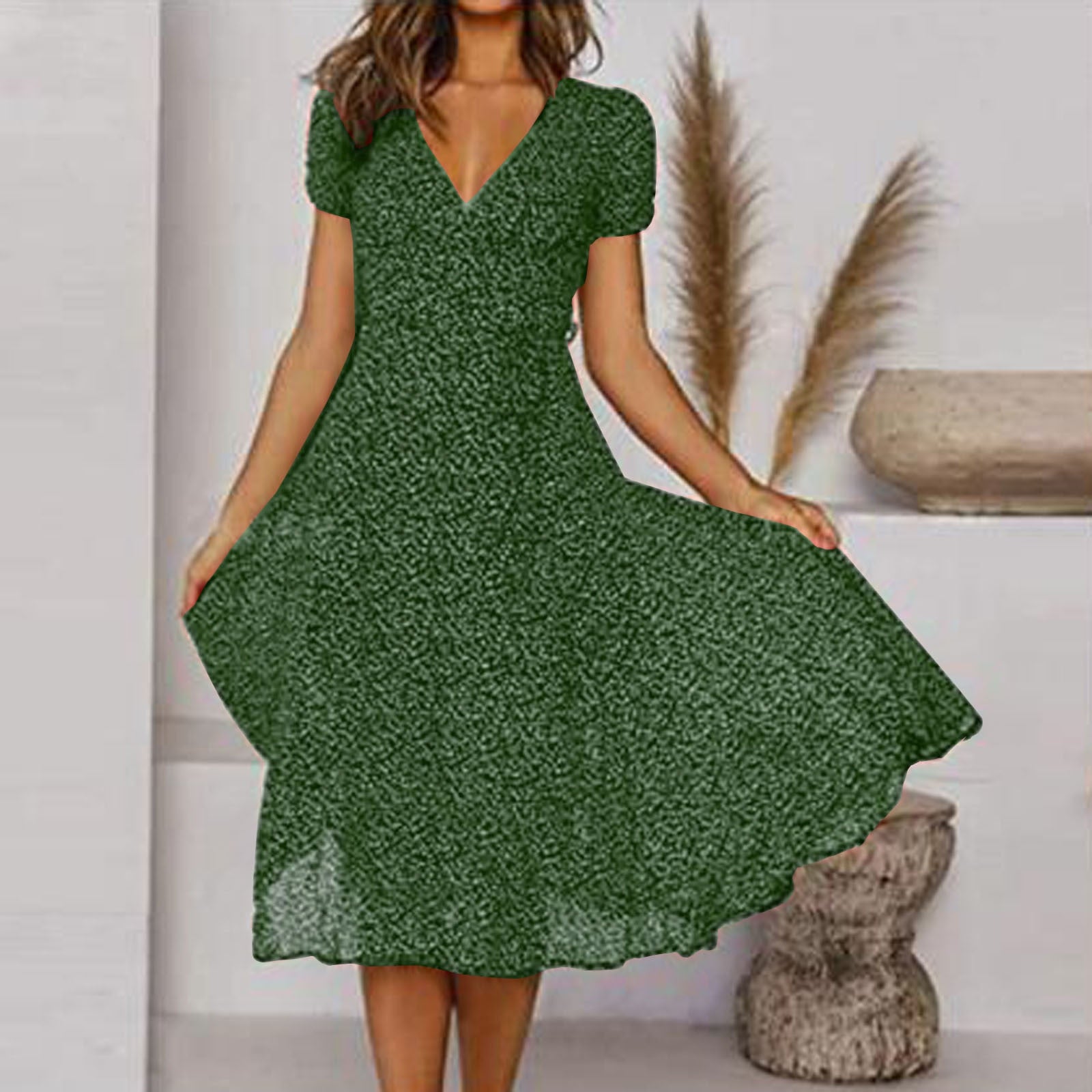 Elegantes Kleid Damen A-Linie mit V-Ausschnitt – Festliche Kleider für Frühling und Sommer 0