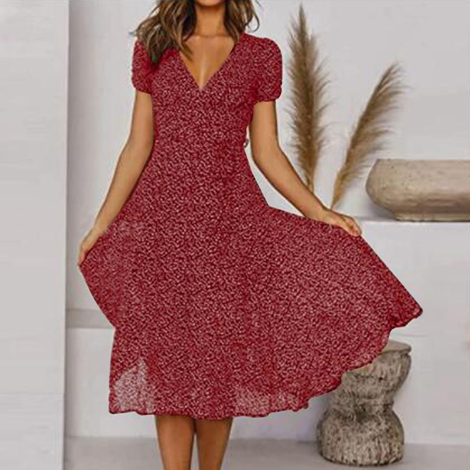 Elegantes Kleid Damen A-Linie mit V-Ausschnitt – Festliche Kleider für Frühling und Sommer 1