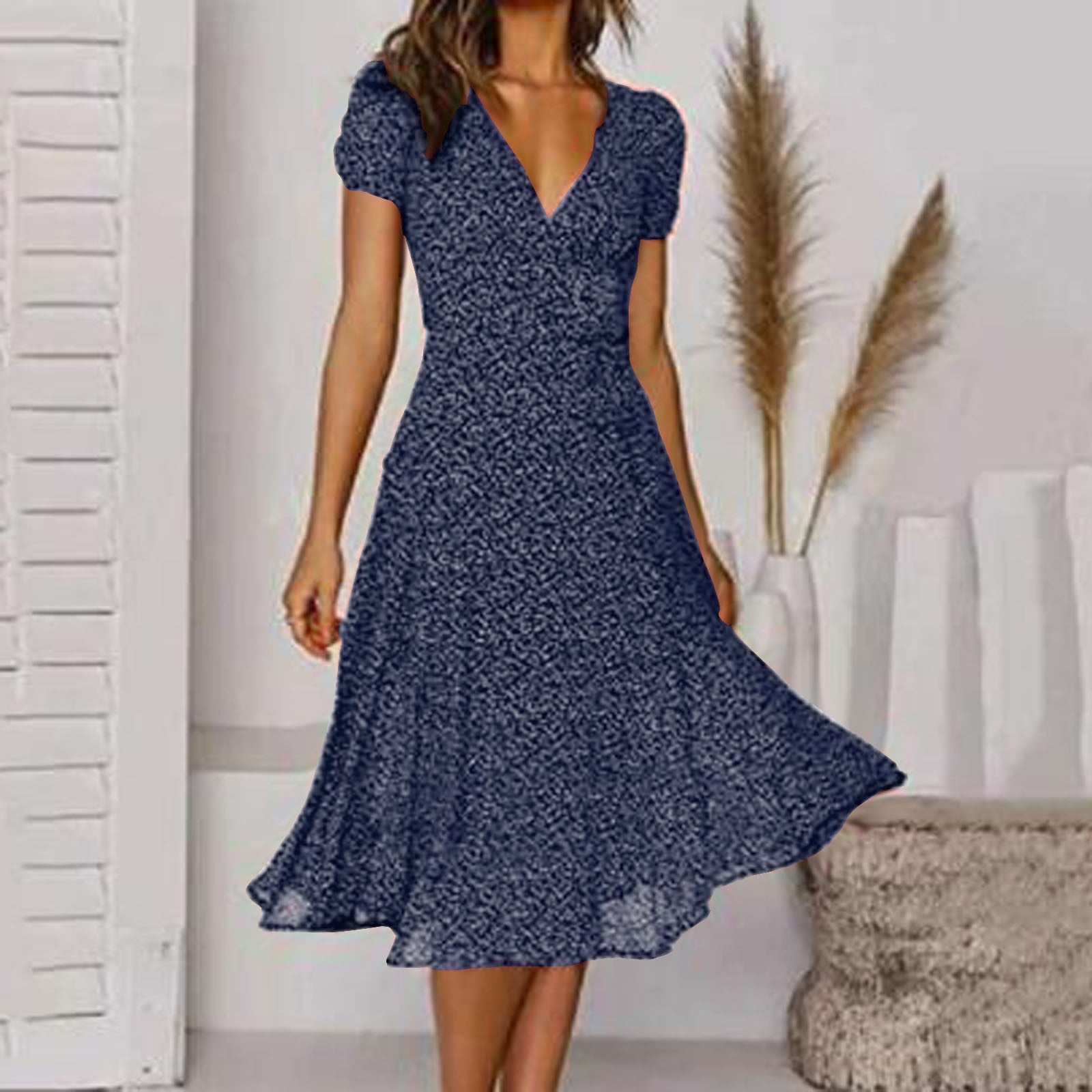 Elegantes Kleid Damen A-Linie mit V-Ausschnitt – Festliche Kleider für Frühling und Sommer 2