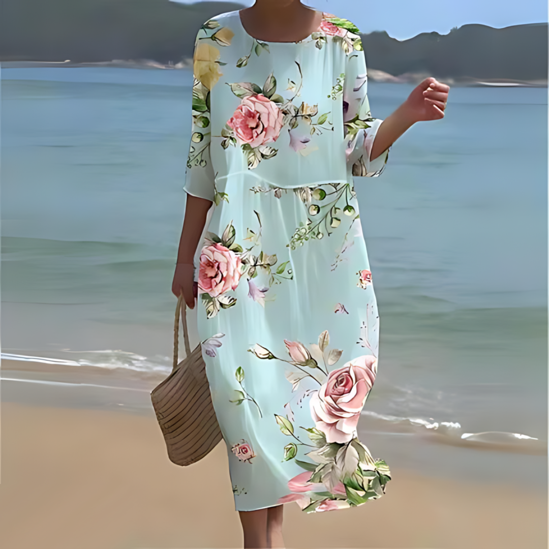 Elegantes Kleid Damen mit Blumendruck für Festliche Anlässe | Sommerliche Elegante Kleider Damen 0