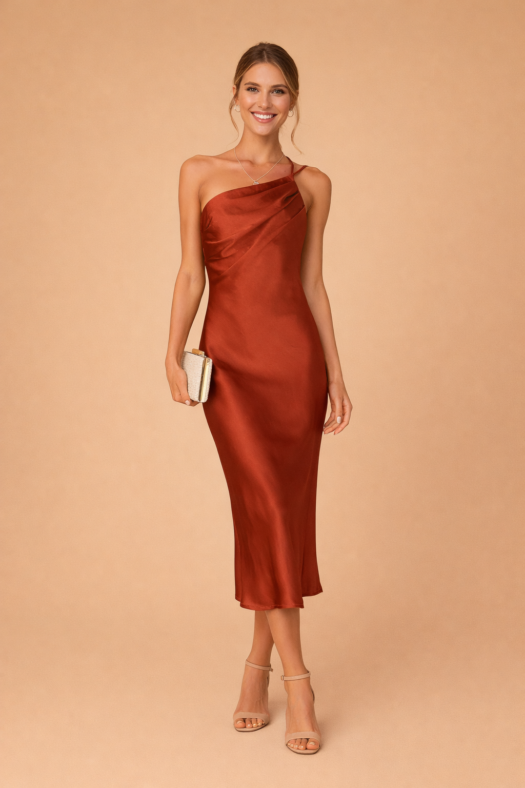 Elegantes Maxikleid Damen One-Shoulder Sommerkleid Lang Fließend Festlich 0