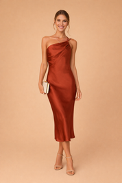 Elegantes Maxikleid Damen One-Shoulder Sommerkleid Lang Fließend Festlich 0
