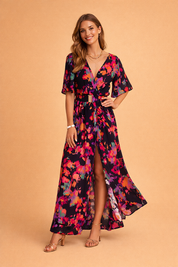 Elegantes Maxikleid Damen Wickelausschnitt Sommerkleid Leicht und Vielseitig 1
